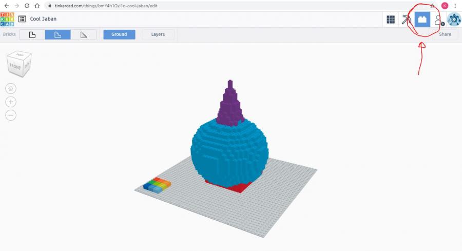 Skærmbillede fra 3D-programmer Tinkercad med en figur af LEGO-klodser