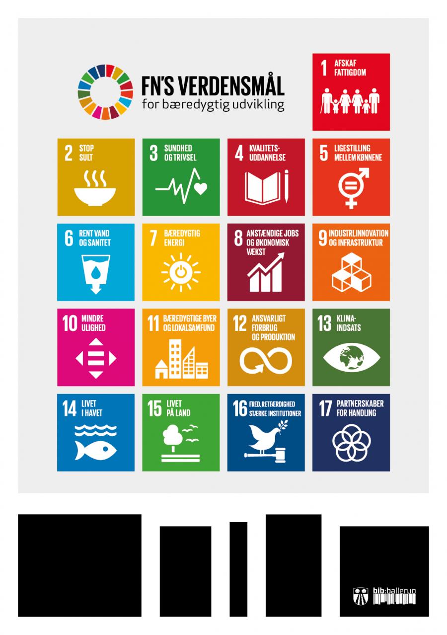 Tekstplakat med FNs 17 verdensmål
