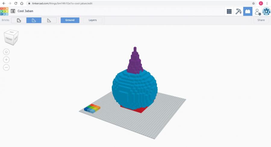 Skærmbillede fra 3D-programmer Tinkercad med en figur af LEGO-klodser